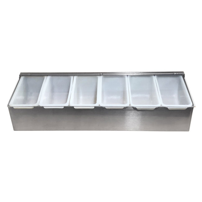 Omcan 80867 Condiment Bar Holder - 6-Compartment Steel Base with Clear Cover, Organizer