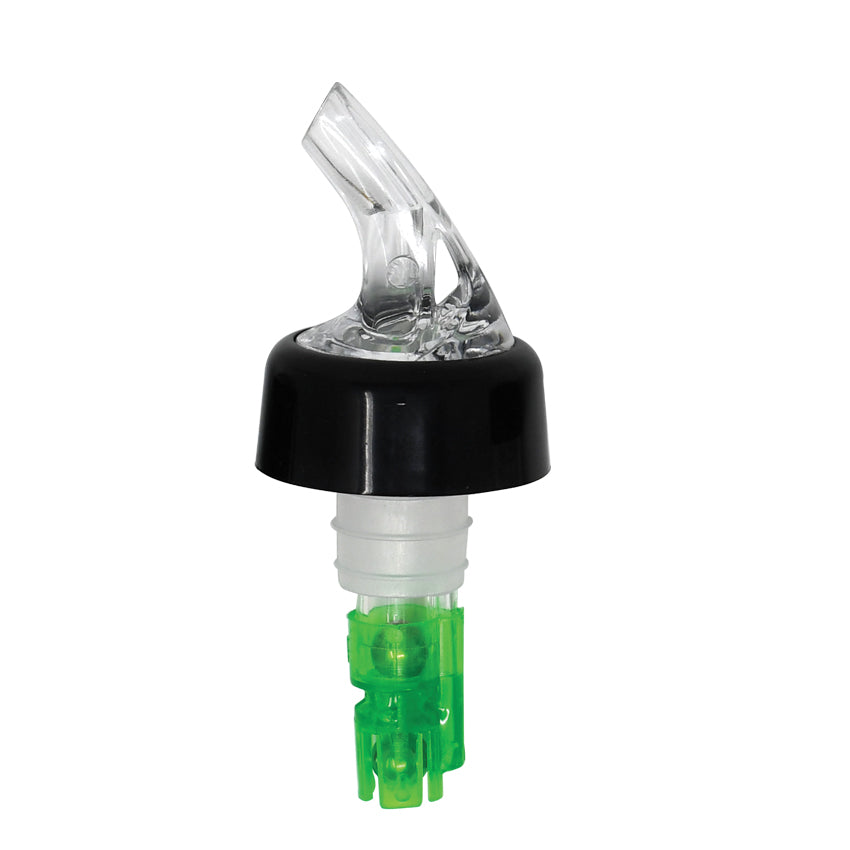 Omcan 80879 Liquor Pourer - 3/4 oz Capacity Plastic Pourer with Collar, Clear Spout and Green Tail, Pack of 12