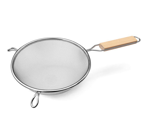 Omcan 80940 Mesh Strainer, 6" Diameter Single Mesh, Tin-Plated Construction, Flat Wood Handle