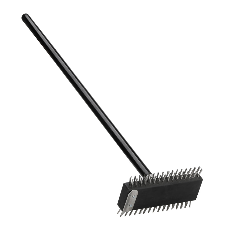 Omcan 80947 Double-Sided Pizza Oven Brush With Wire Bristles, Metal Scraper, Black Handle