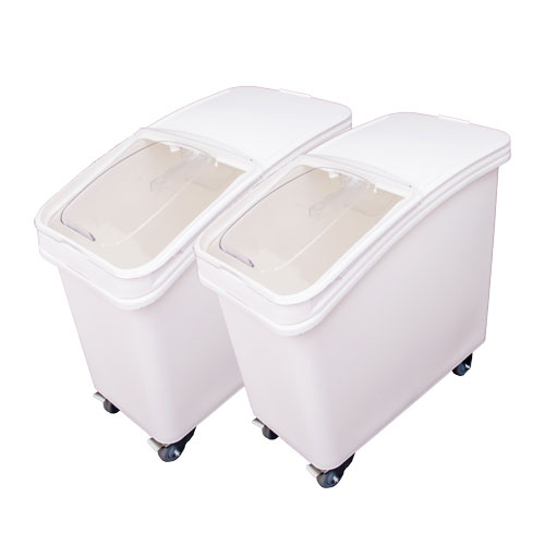 Omcan 80986 Ingredient Bin Set, 27-Gallon White Plastic, Sliding Cover, 2-Pack Scoops - 2/Set | 16" Wide