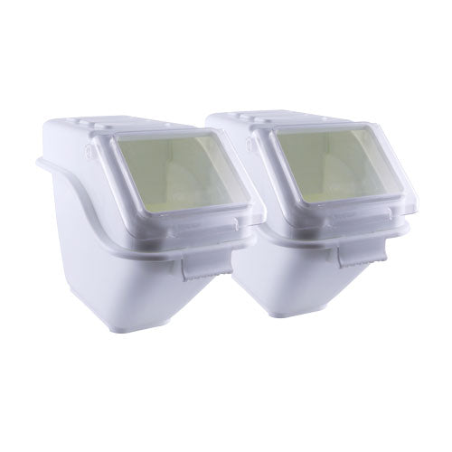 Omcan 80988 Ingredient Bin, 23.85 L White Plastic, Hinged Clear Cover, Scoops, Set - 2/Set