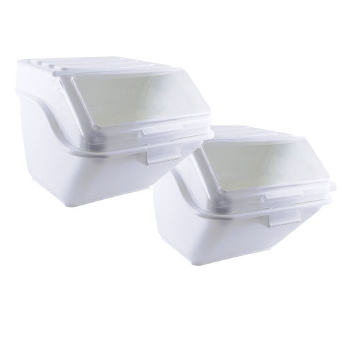 Omcan 80989 Shelf Ingredient Bin Set, 47.7L White Plastic Tub with Hinged Cover, Scoops - 2/Set