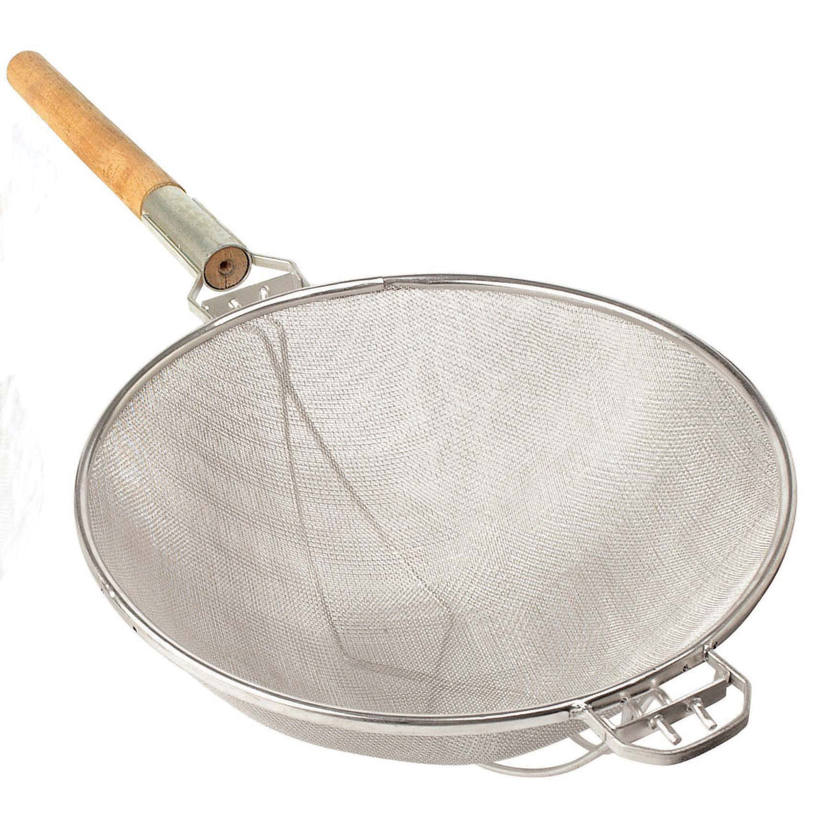 Omcan 81004 12" Double Mesh Stainless Steel Kitchen Strainer with Round Wood Handle