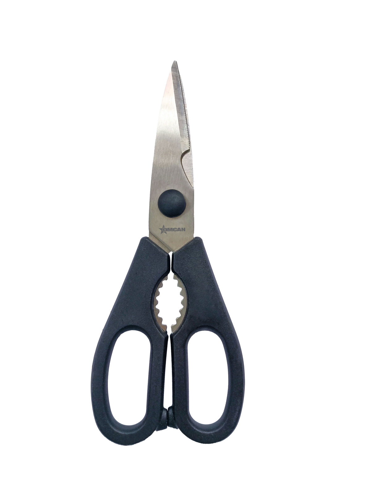 Omcan 81071 Kitchen Shears - 8-3/8" 3-3/4" Stainless Steel Blades, Black Poly Handles, NSF