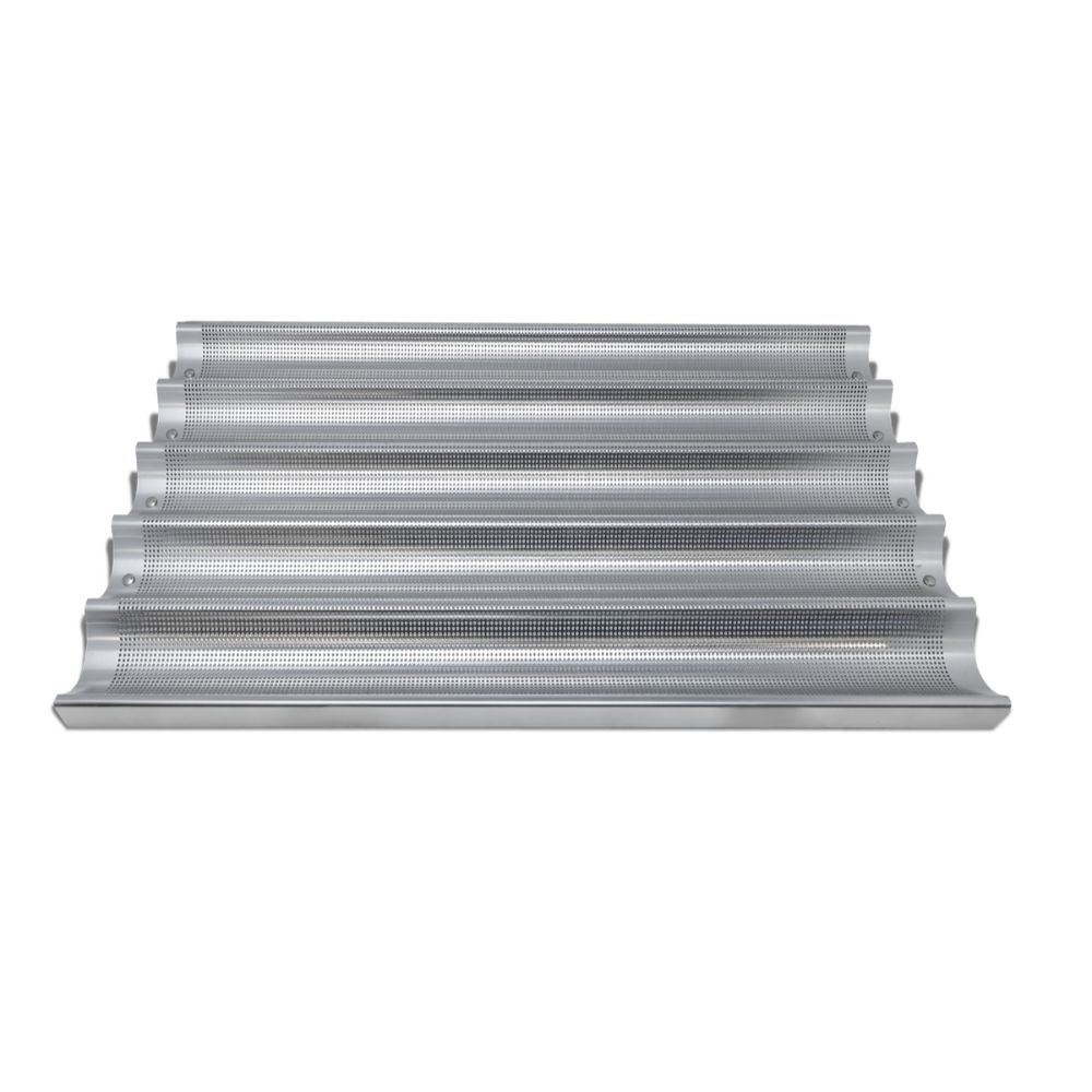 Omcan 81115 Baguette Pan, 5 x 26" x 3" Compartments, 18" x 26" x 1-1/5" OA, Glazed Aluminum