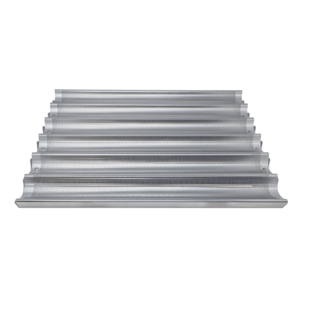 Omcan 81116 Baguette Pan, Six 26" x 2-7/16" Compartments, 18" x 26" x 1-1/5" OA, Glazed Aluminum