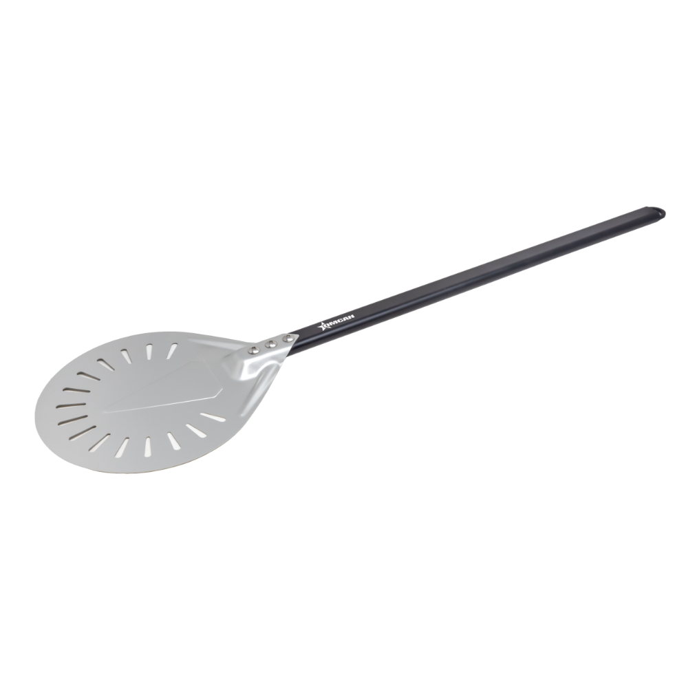 Omcan 81189 Pizza Peel - 8" Perforated Blade, 54-5/16" Length, Anodized Aluminum, Round