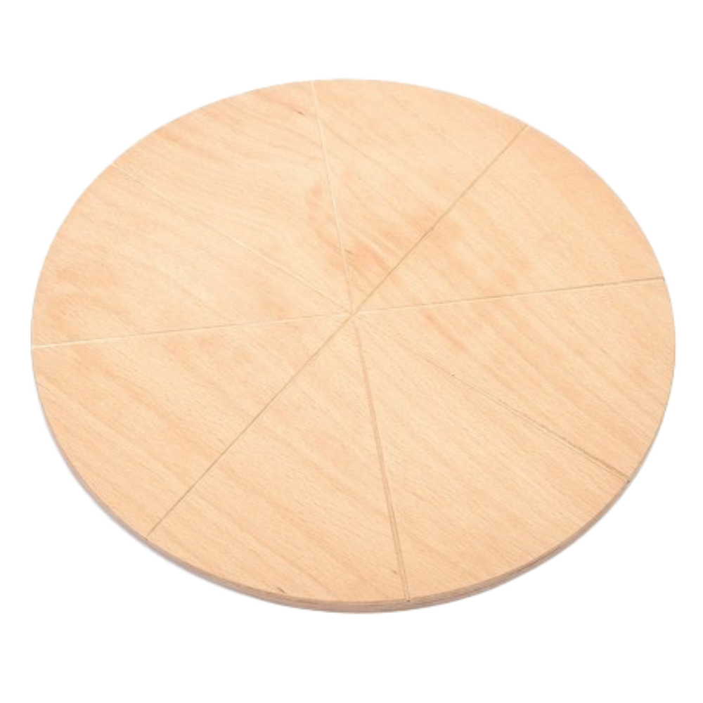 Omcan 81217 Cutting Board - Round 15-7/10" Diameter, 1/2" Thick Beech Plywood, 8 Carved Slices