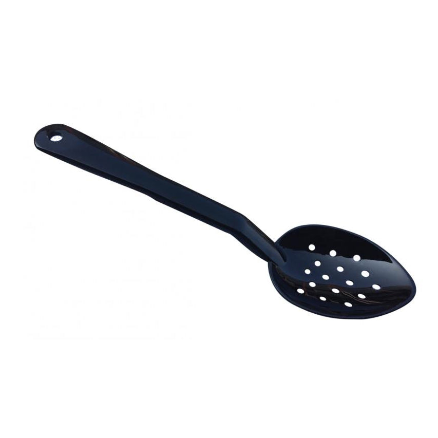 Omcan 85096 Perforated Serving Spoon, 13" Length, Polycarbonate, Black Handle, NSF | plastic