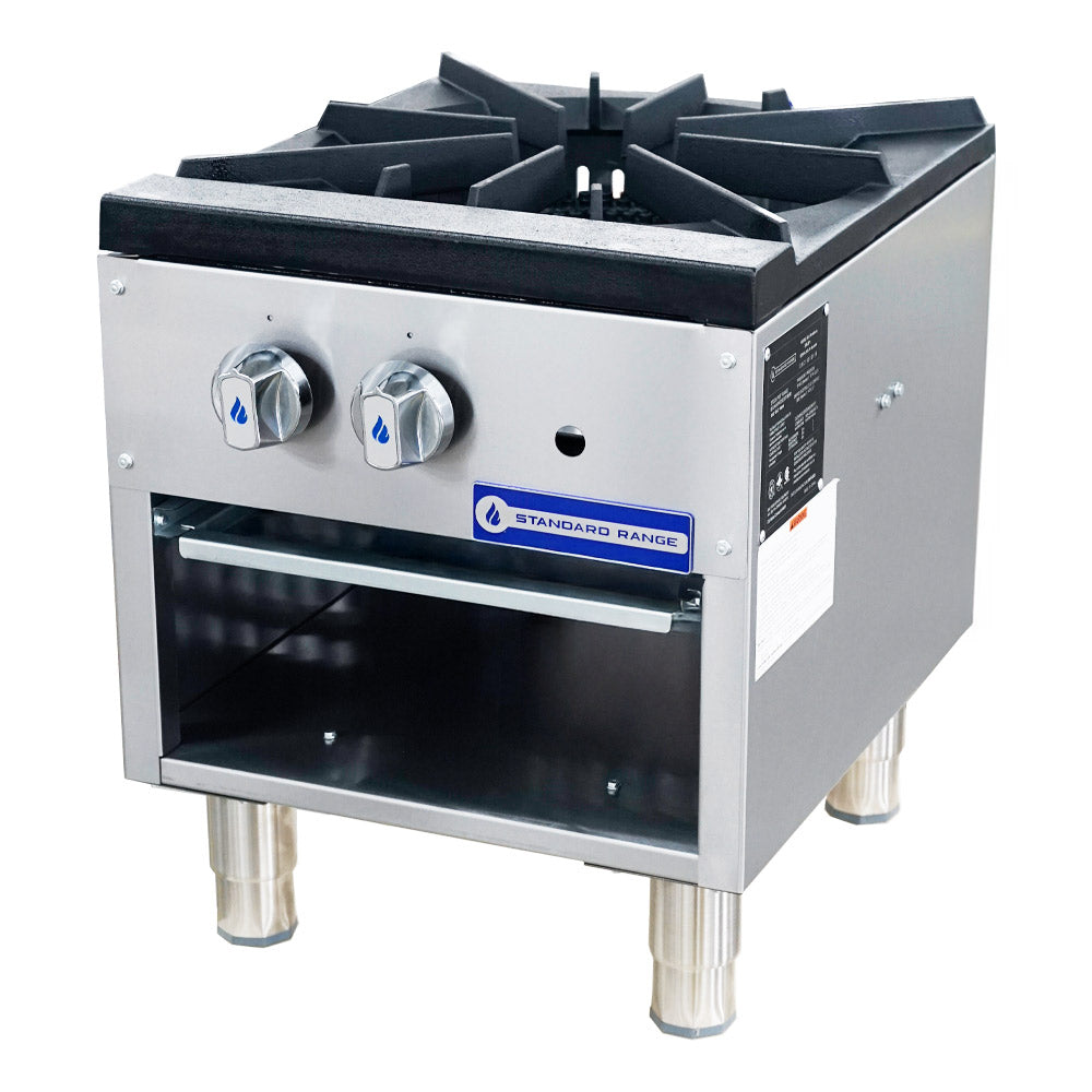 Standard Range SR-SP1 single burner gas stock pot range, angled front view