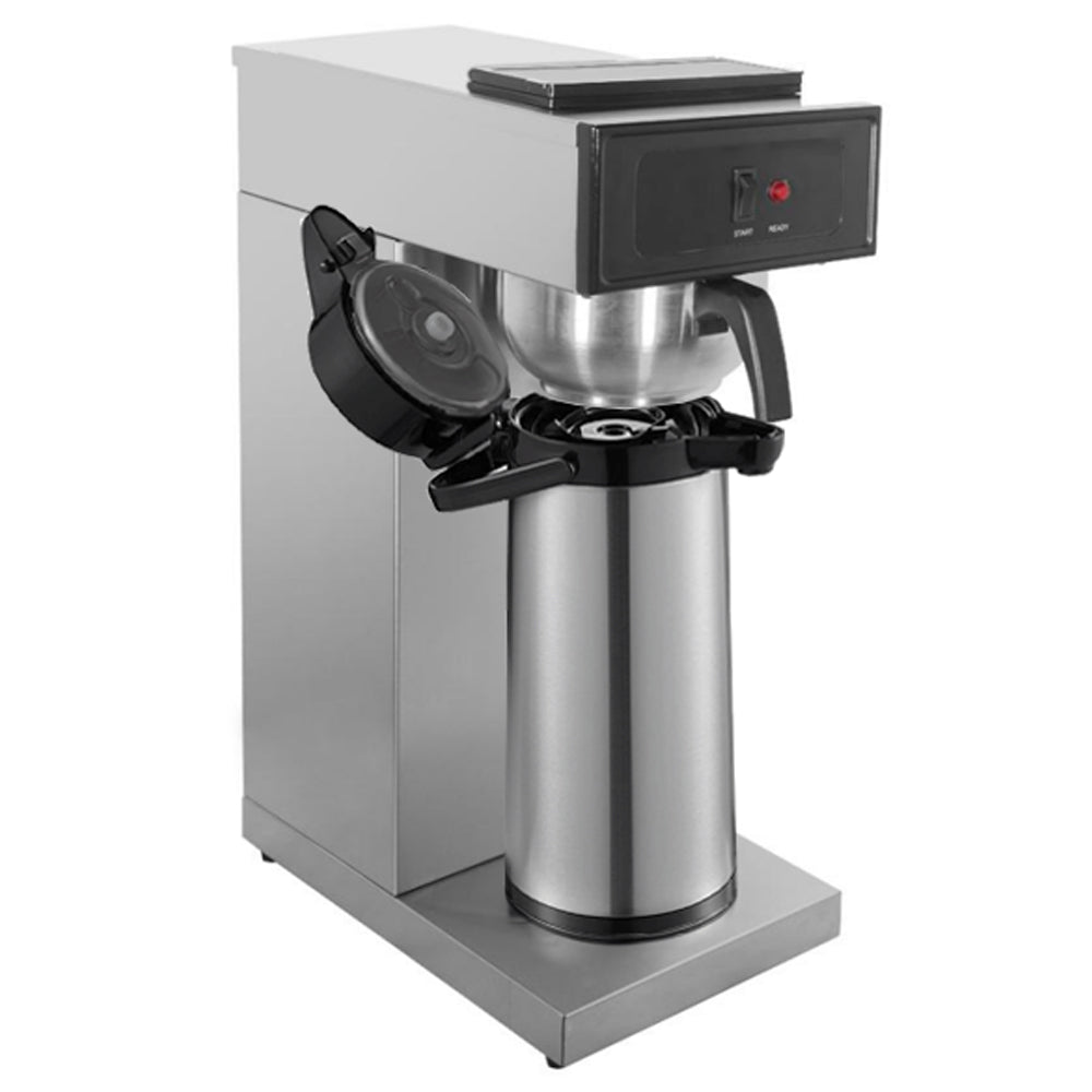 Prepline CAFE-1PA pourover airpot coffee brewer, angle view with airpot