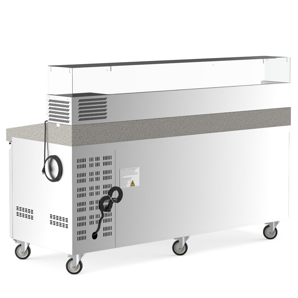 Coldline PDR-80N-2D-SG 80" Refrigerated Pizza Prep Dough Retarder with Marble Top, Two Drawers and Refrigerated Glass Topping Rail