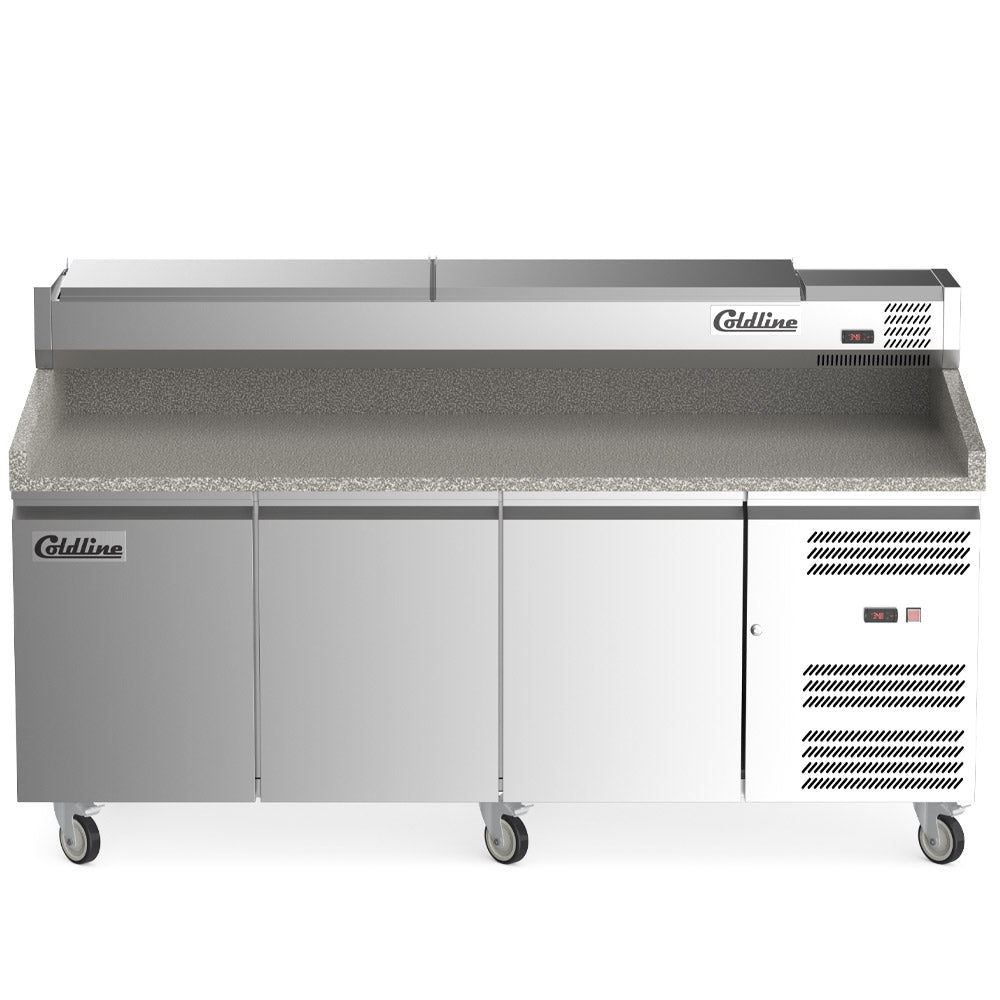 Coldline PDR-80N-SS 80" Refrigerated Pizza Prep Dough Retarder with Refrigerated Stainless Topping Rail