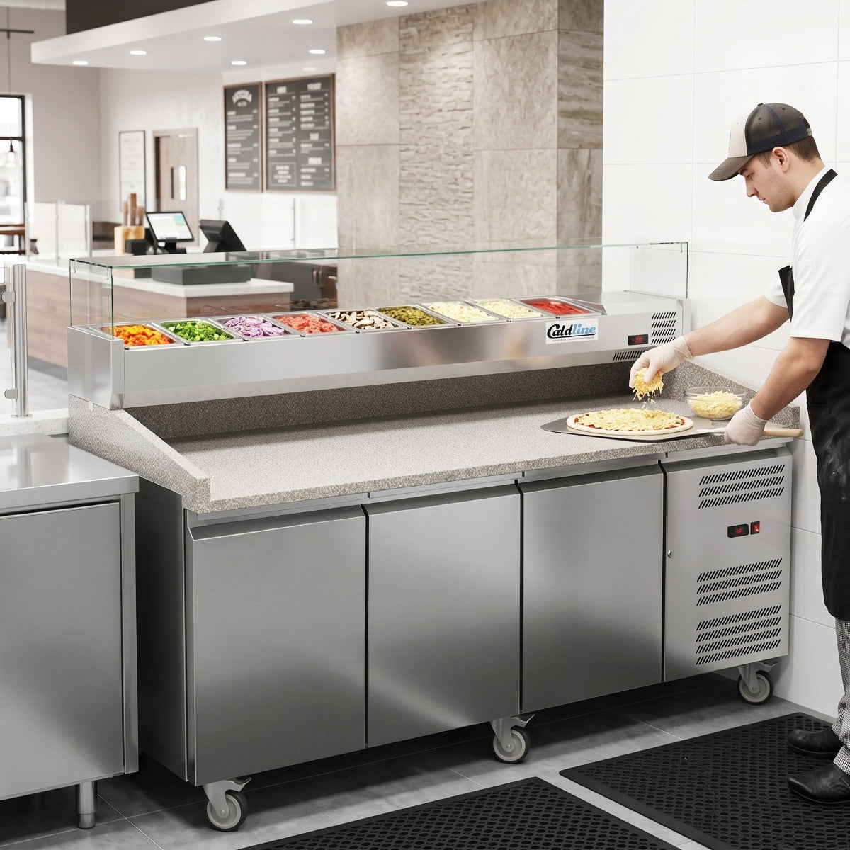 Coldline PDR-80N-SG 80" Refrigerated Pizza Prep Dough Retarder with Refrigerated Glass Topping Rail