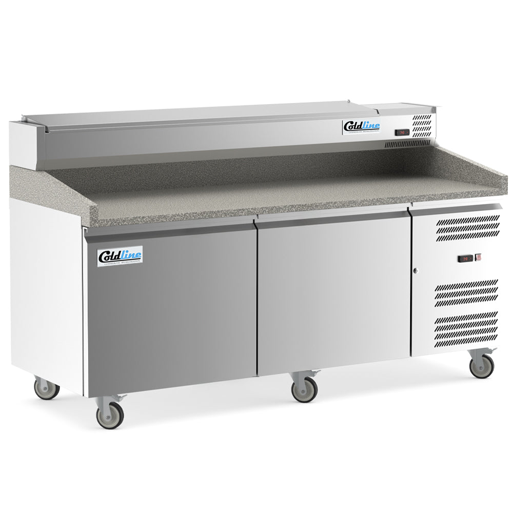Coldline PDR-80W-SS 80" Two Door Refrigerated Pizza Prep Dough Retarder with Refrigerated Stainless Topping Rail