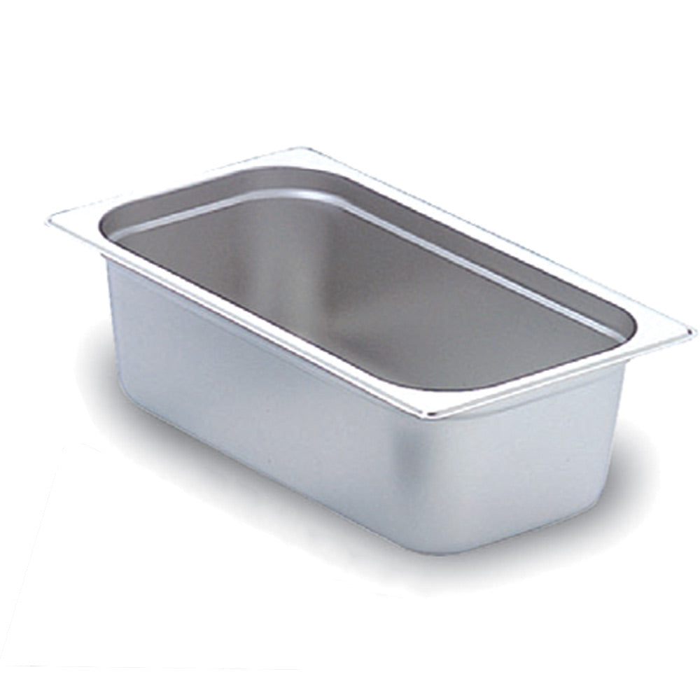 Prepline PFP-13-4 1/3 size stainless steel steam table pan, angled view