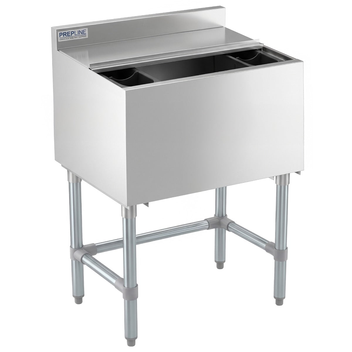 Prepline PIB182412 underbar ice bin, angled front view