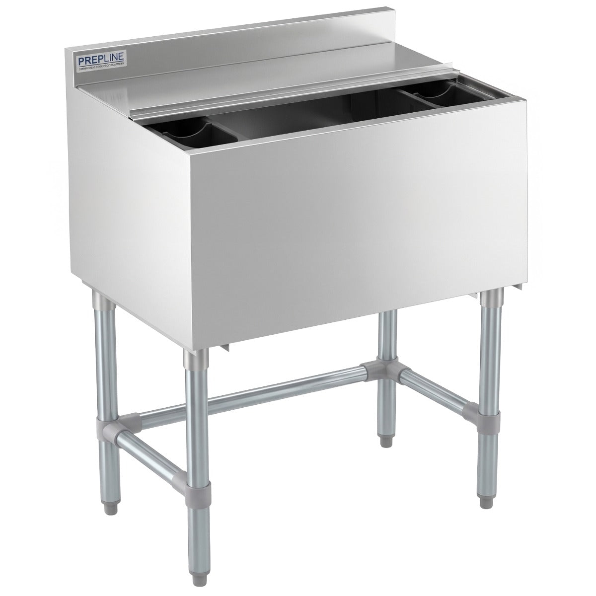 Prepline PIB183012L underbar ice bin, angled front view
