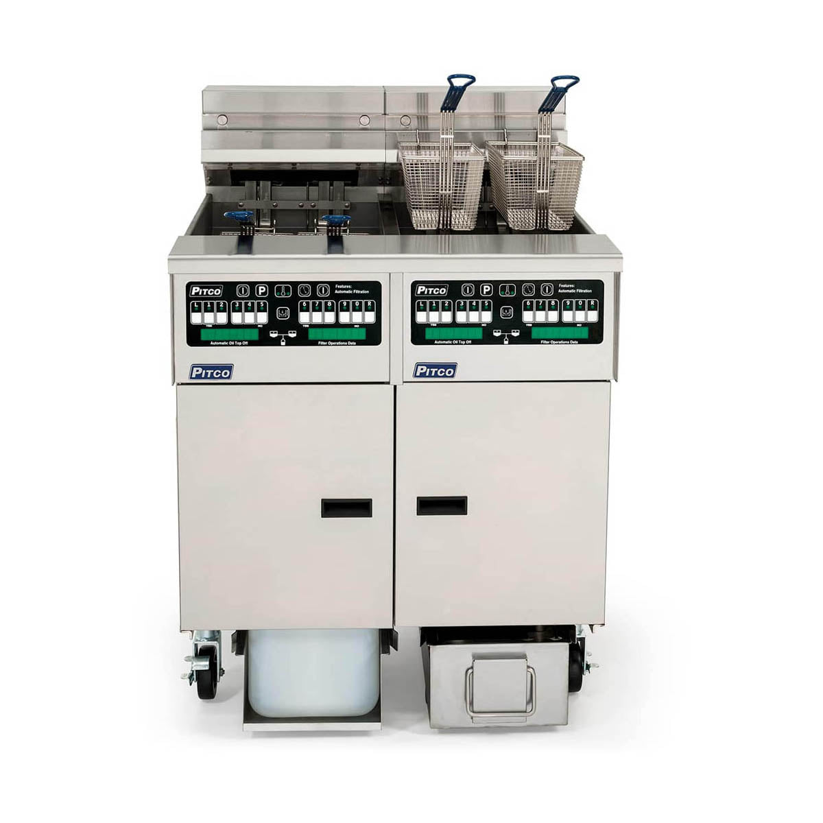 Pitco SELV14C-2/14T-2/FD (2) 30 lb and (4) 15-lb Commercial Electric Fryer — Computer Controls, Built-In Filter