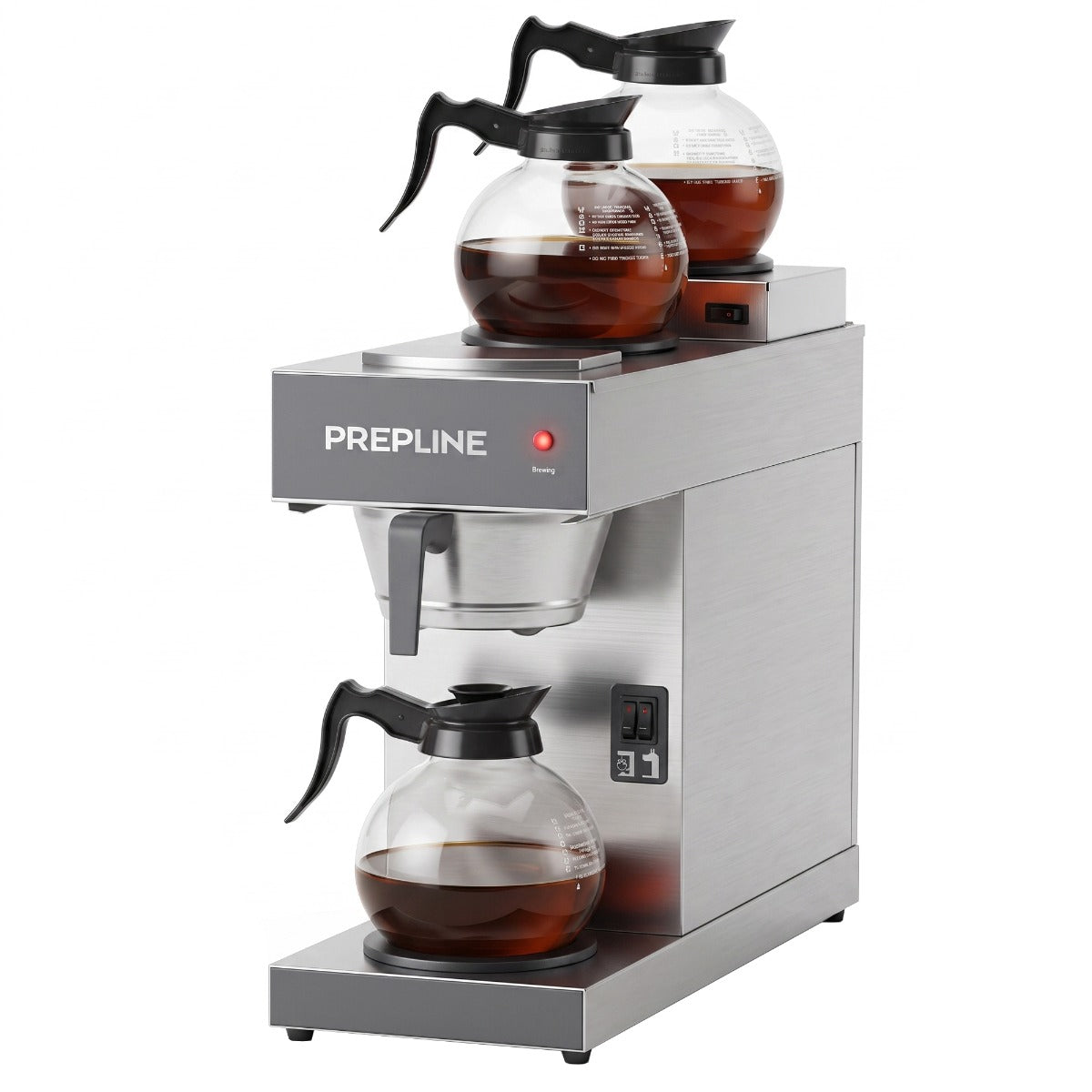 Prepline CAFE-3D coffee maker, with 3 decanters, angled front view