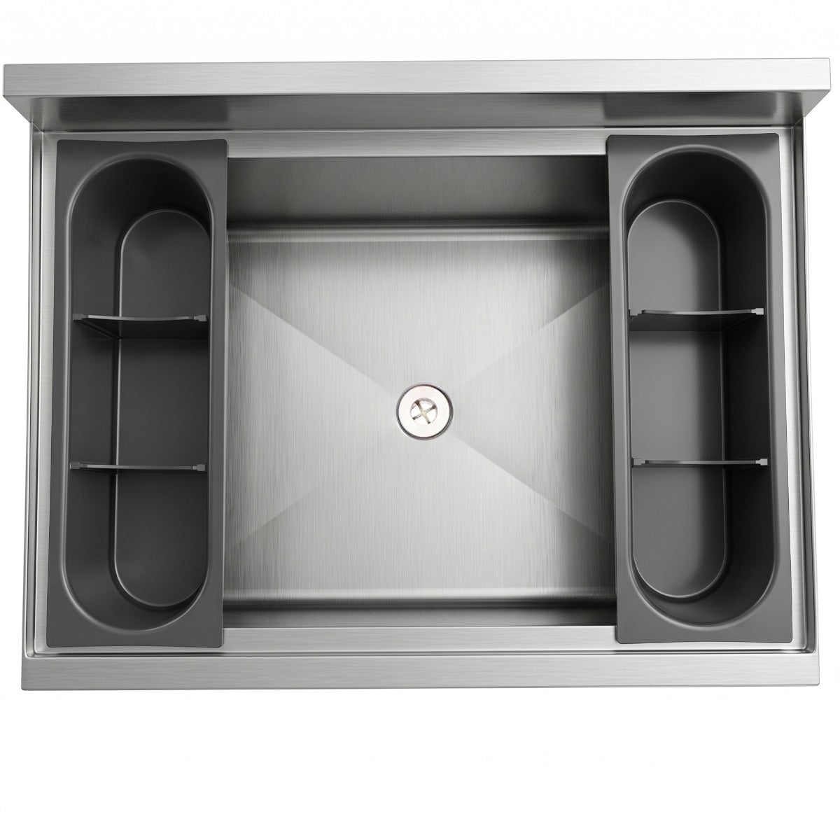 Prepline PIB183012L underbar ice bin, bowl with bottle holders and drain, top view (representative image)