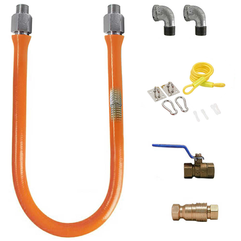 Prepline 3/4 inch gas hose connector kit, hose, valve, quick disconnect, elbows and restraining kit (representative image)