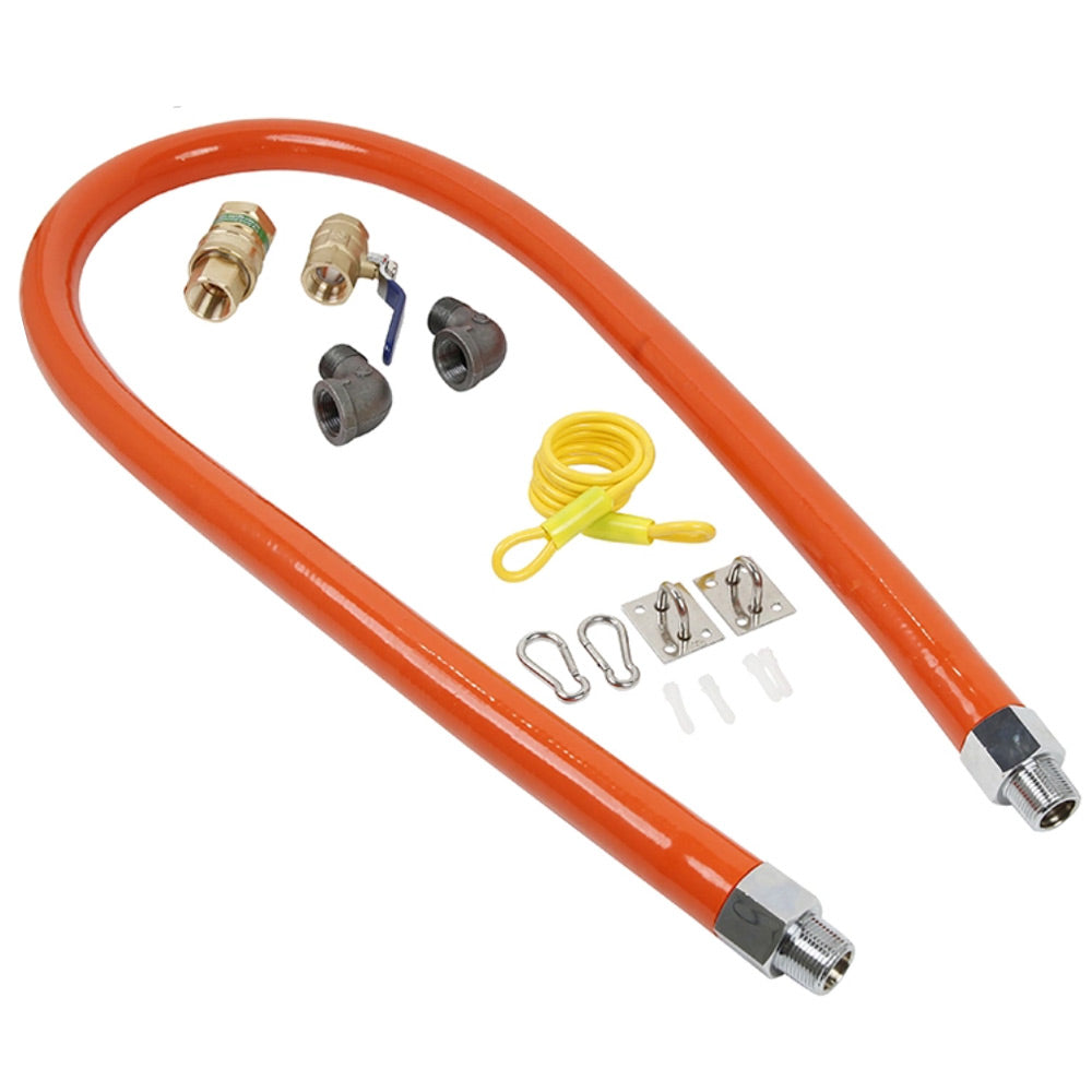 Prepline 3/4 inch gas hose connector kit, kit contents laid out (representative image)