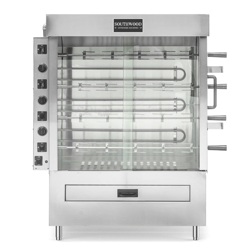Southwood RE4 electric 4-spit chicken rotisserie oven, front view