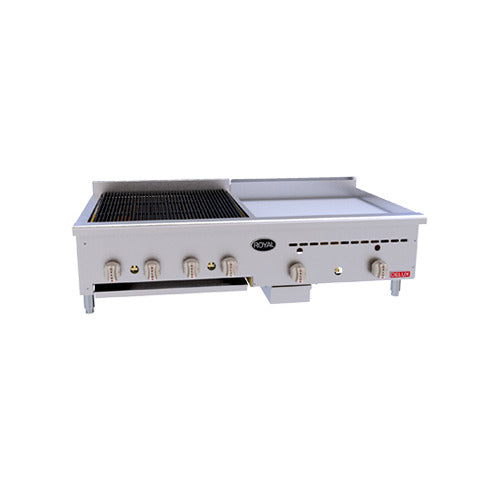 Royal Range BG series radiant broiler and thermostatic griddle combination, front angle view (representative image)