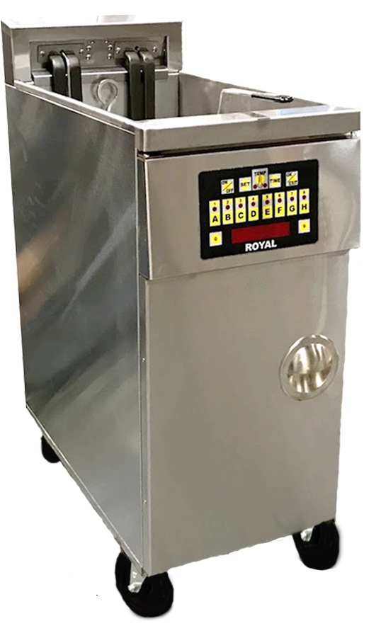 Royal Range REF-1417 electric fryer, front angle view (representative image, CM computer control shown)