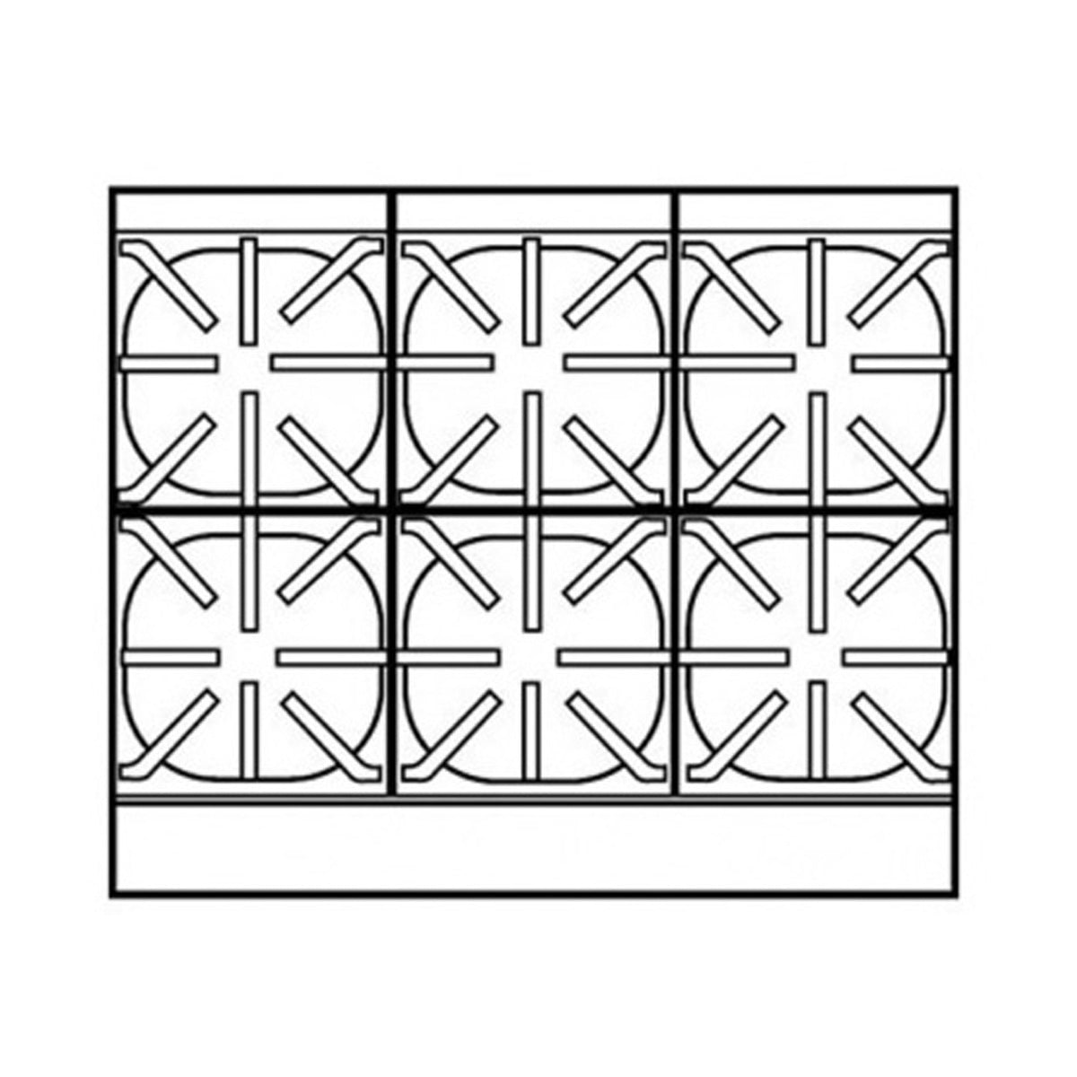 Royal Range RHP-36-6SU top view line drawing, 6 grates