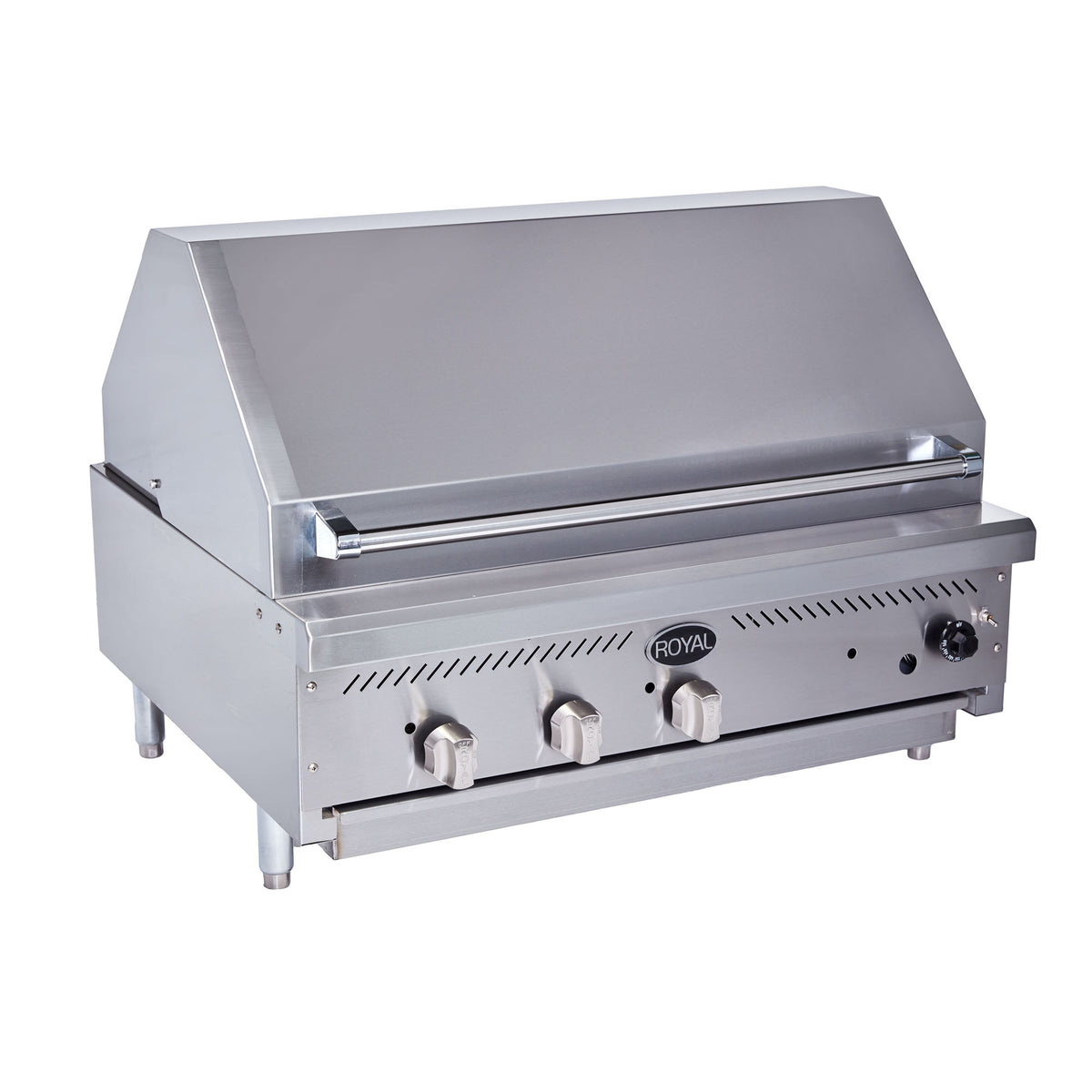 Royal Range RIBT series infrared broiler with stainless steel hood, front angle view (representative image)