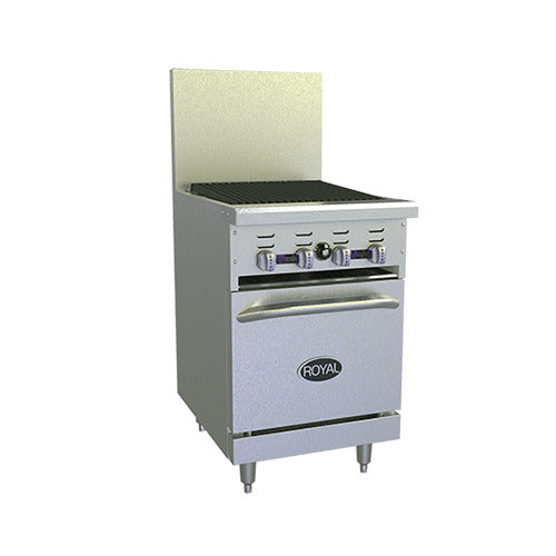 Royal Range RR-24RB-120 24" radiant broiler range with 20" oven, front angle view