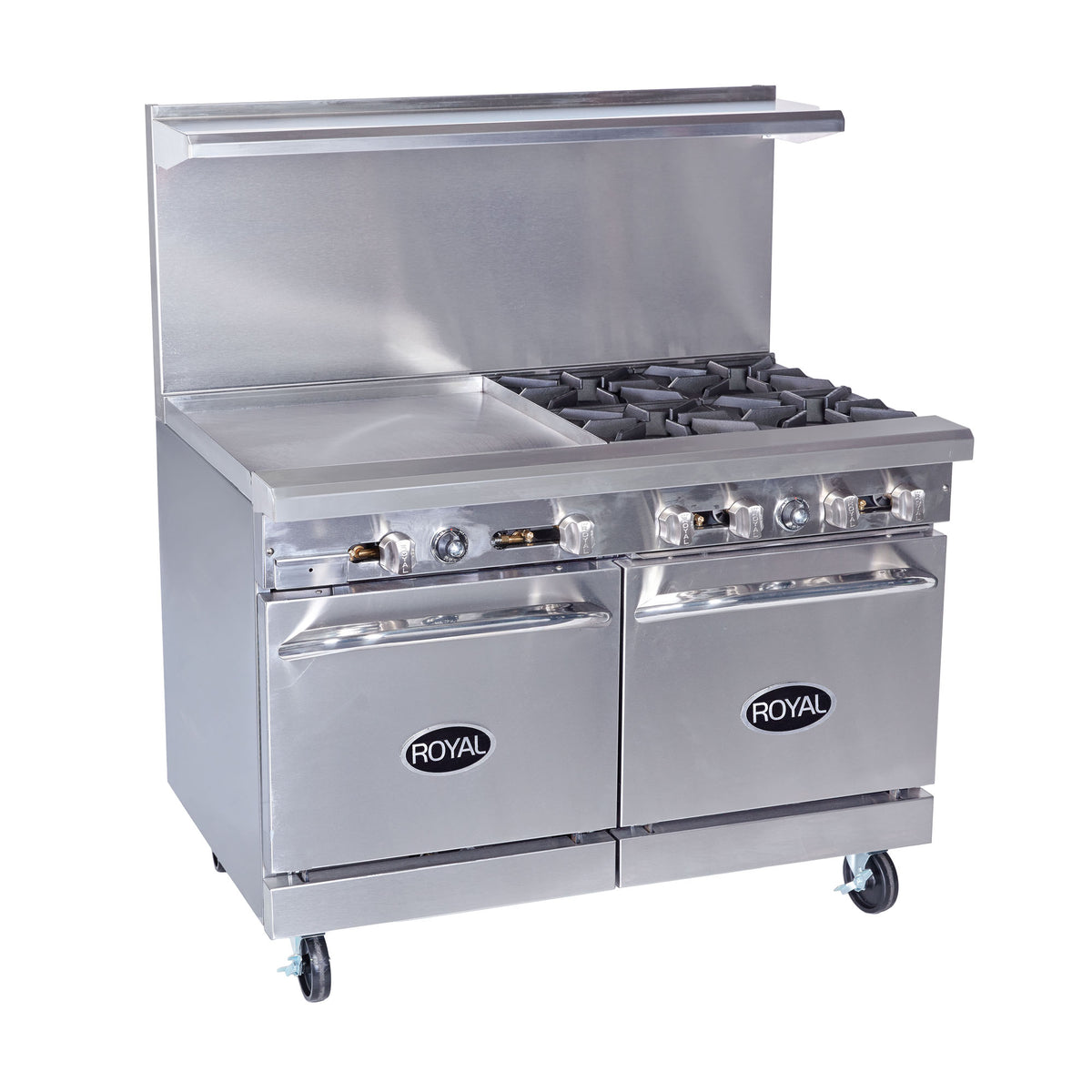Royal Range Royal Series gas restaurant range, front angle view (representative image; the size, top, ovens and casters shown differ from this model)