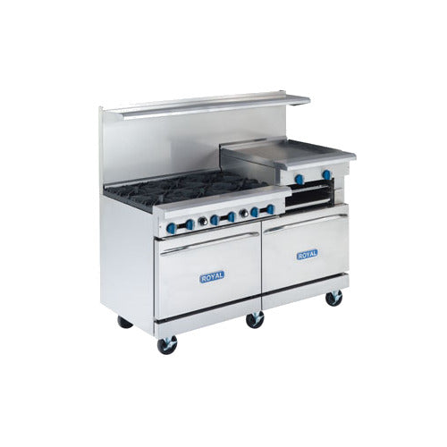 Royal Range Royal Series gas restaurant range, front angle view (representative image; the size, top, ovens and casters shown differ from this model)