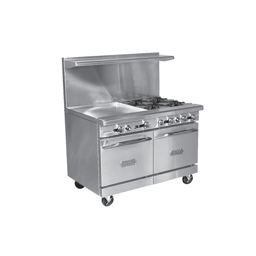 Royal Range Royal Series gas restaurant range, front angle view (representative image; the size, top, ovens and casters shown differ from this model)