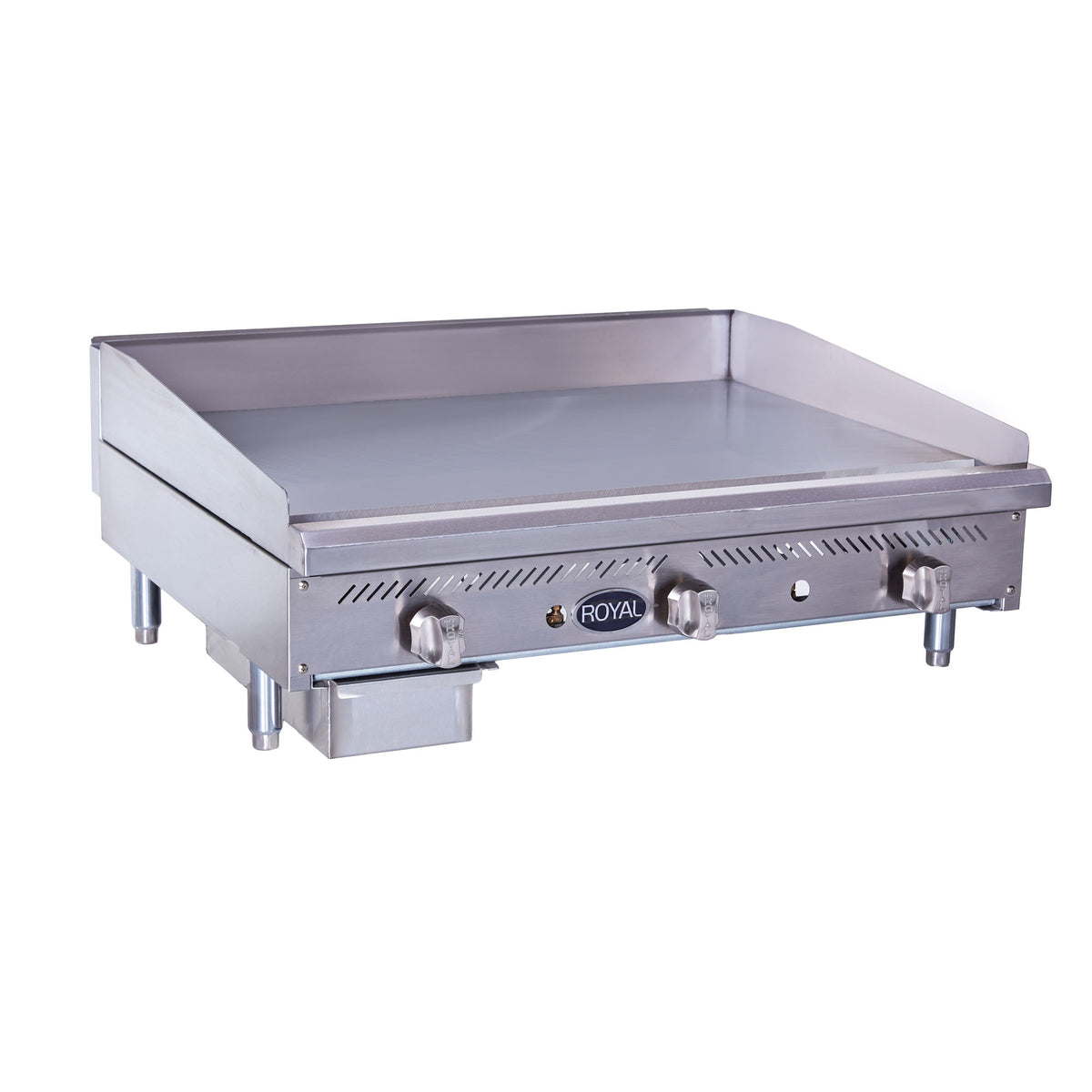 Royal Range RSMG-series snack manual gas griddle, front angle view (representative image, 36" model shown)