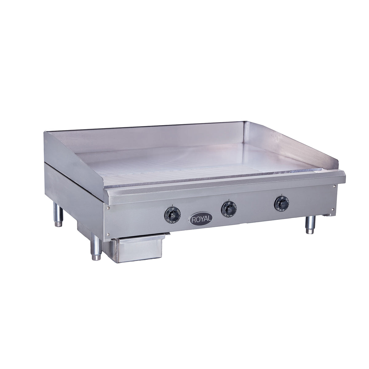 Royal Range RTGE-36 electric thermostatic griddle, front angle view