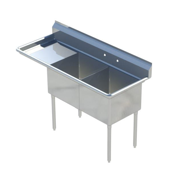 Sapphire SMS-2-1416L 2-Compartment Commercial Sink β 44.5" Wide β Left-Hand Drainboard