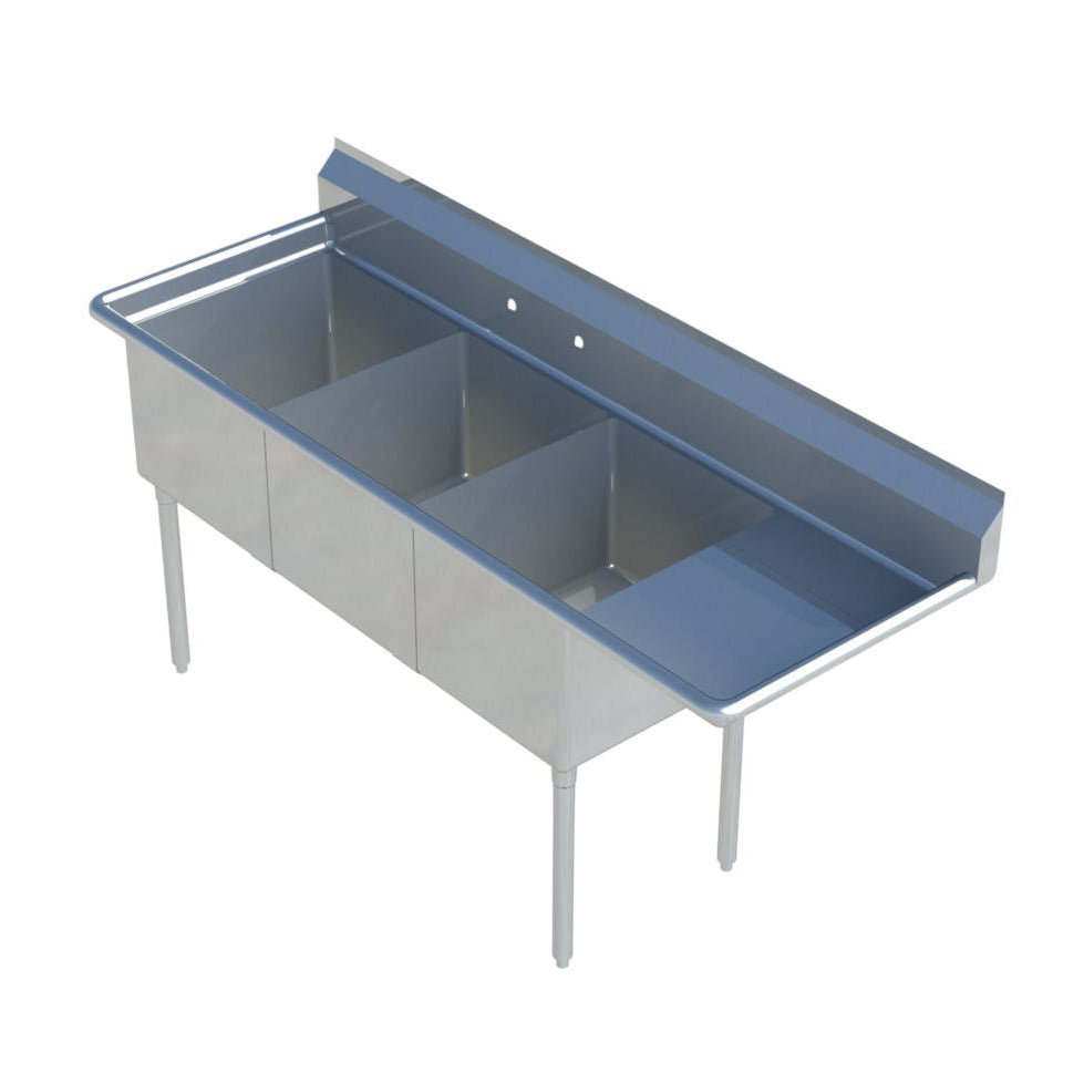 Sapphire SMS-3-2020R 3-Compartment Commercial Sink β 82.5" Wide β Right-Hand Drainboard