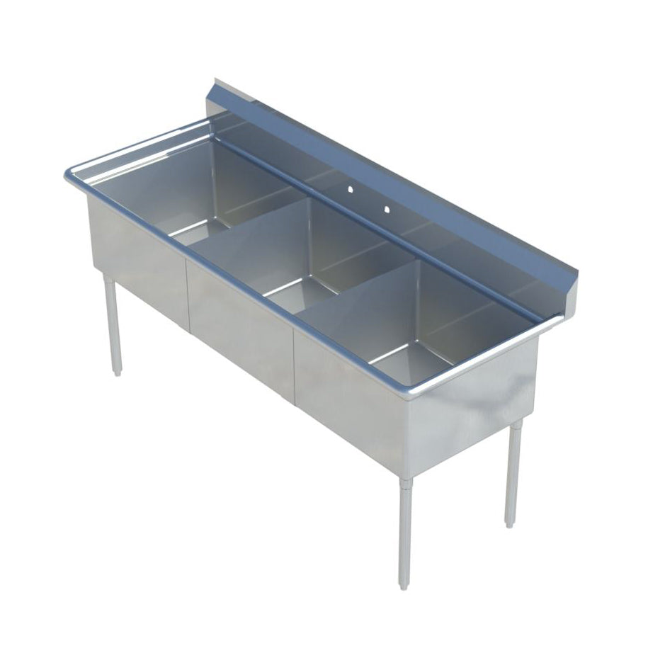 Sapphire SMS2020-3 3-Compartment Commercial Sink β 65" Wide β No Drainboards