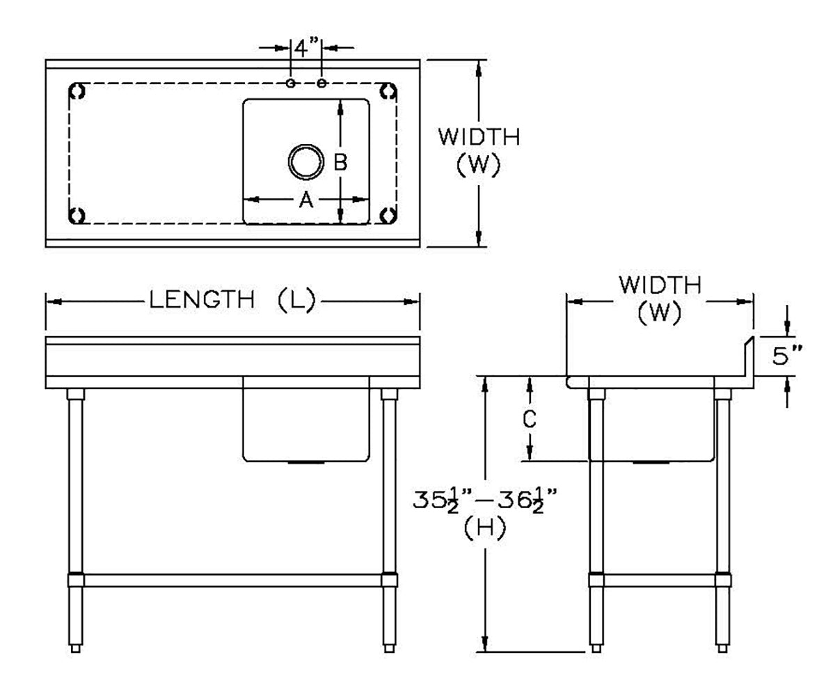 Sapphire SMTPS-2460R Stainless Steel Prep Table with Right Of Table Sink β 60" x 24"