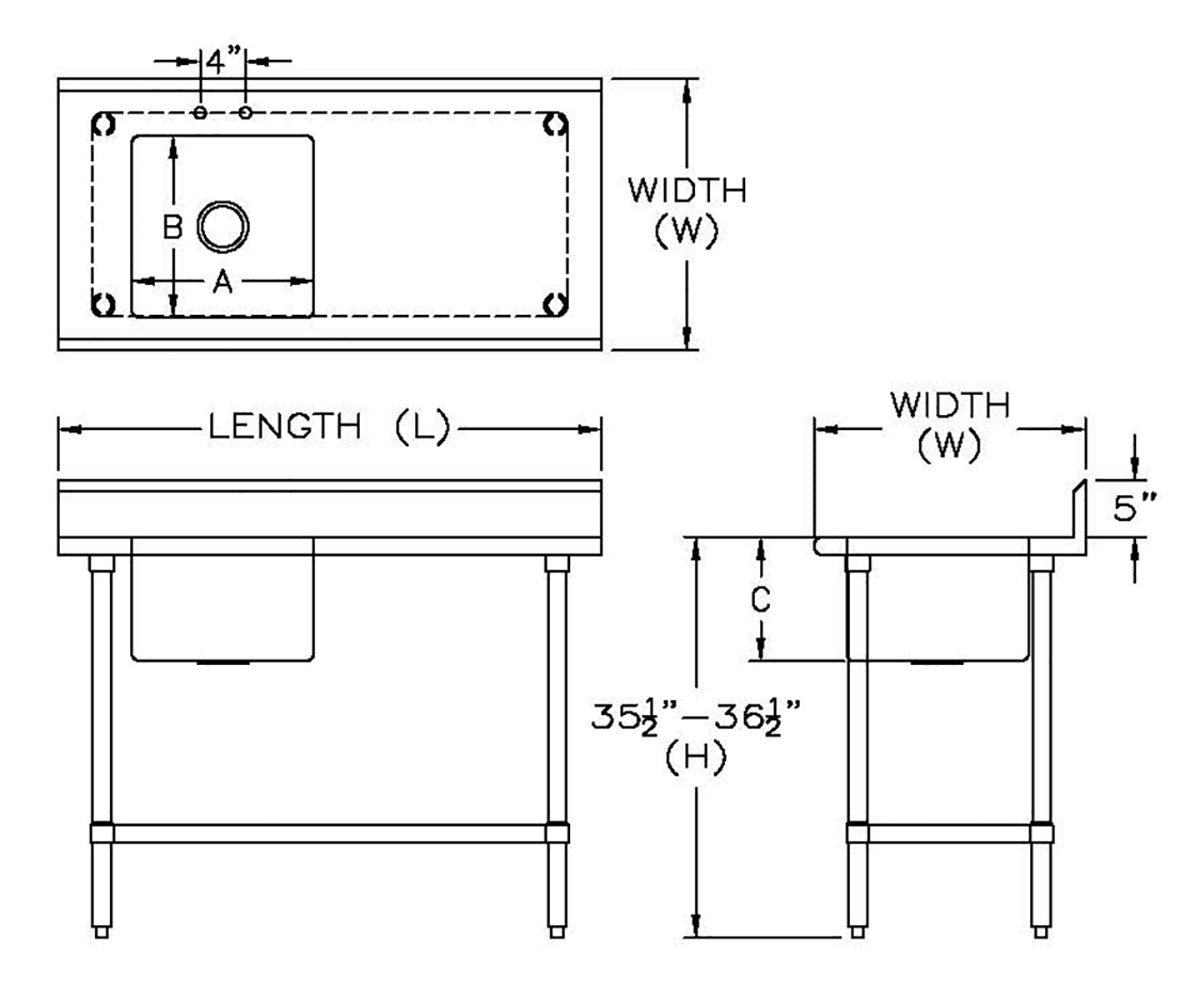Sapphire SMTPS-2472L Stainless Steel Prep Table with Left Of Table Sink β 72" x 24"