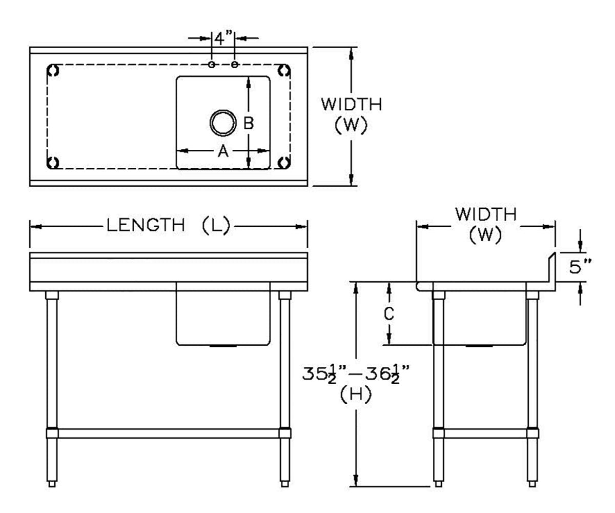 Sapphire SMTPS-2472R Stainless Steel Prep Table with Right Of Table Sink β 72" x 24"