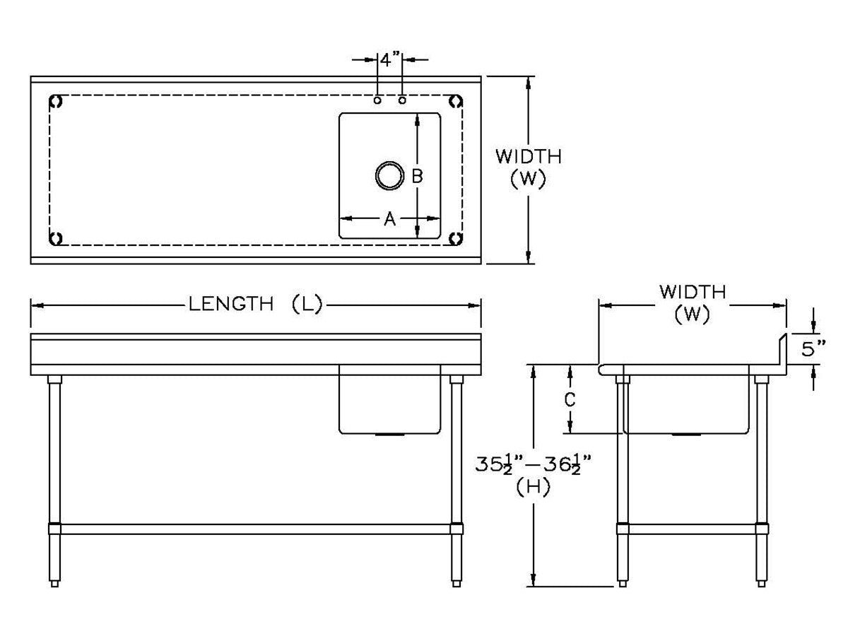 Sapphire SMTPS-3060R Stainless Steel Prep Table with Right Of Table Sink β 60" x 30"