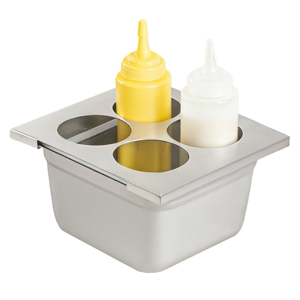 Prepline Four Hole Stainless Steel Squeeze Bottle Holder for 1/6 Size Pans