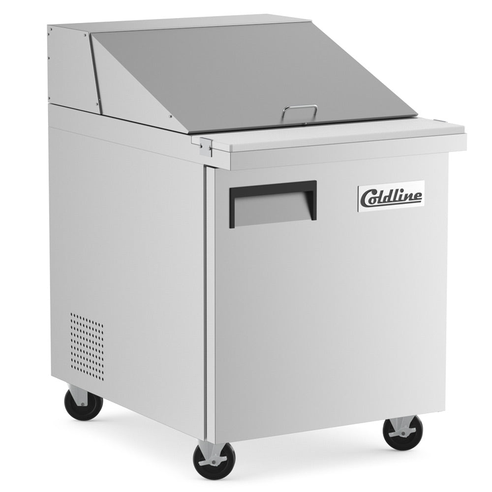 Coldline SMP27 sandwich prep table, angled front view