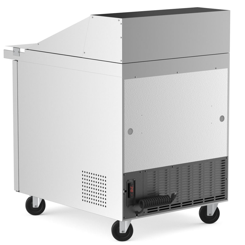 Coldline SMP27 sandwich prep table, side and rear view