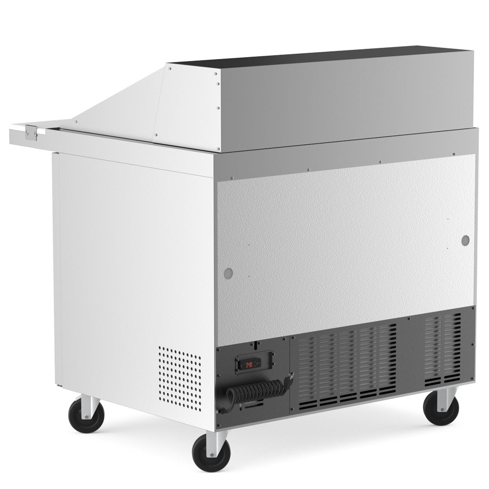 Coldline SMP36 sandwich prep table, side and rear view